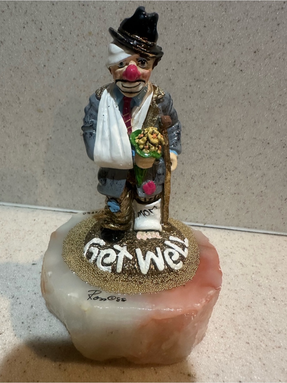 Ron Lee vintage ‘89 Get Well clown hand painted onyx base #485 signed